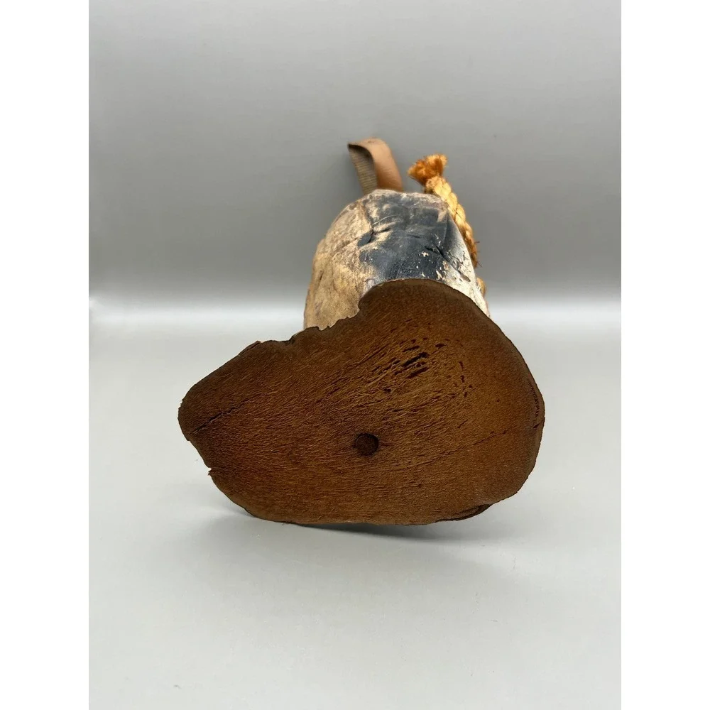 Handmade Coconut Shell Owl Figure Rustic Folk Art Carved Bird Decor 8